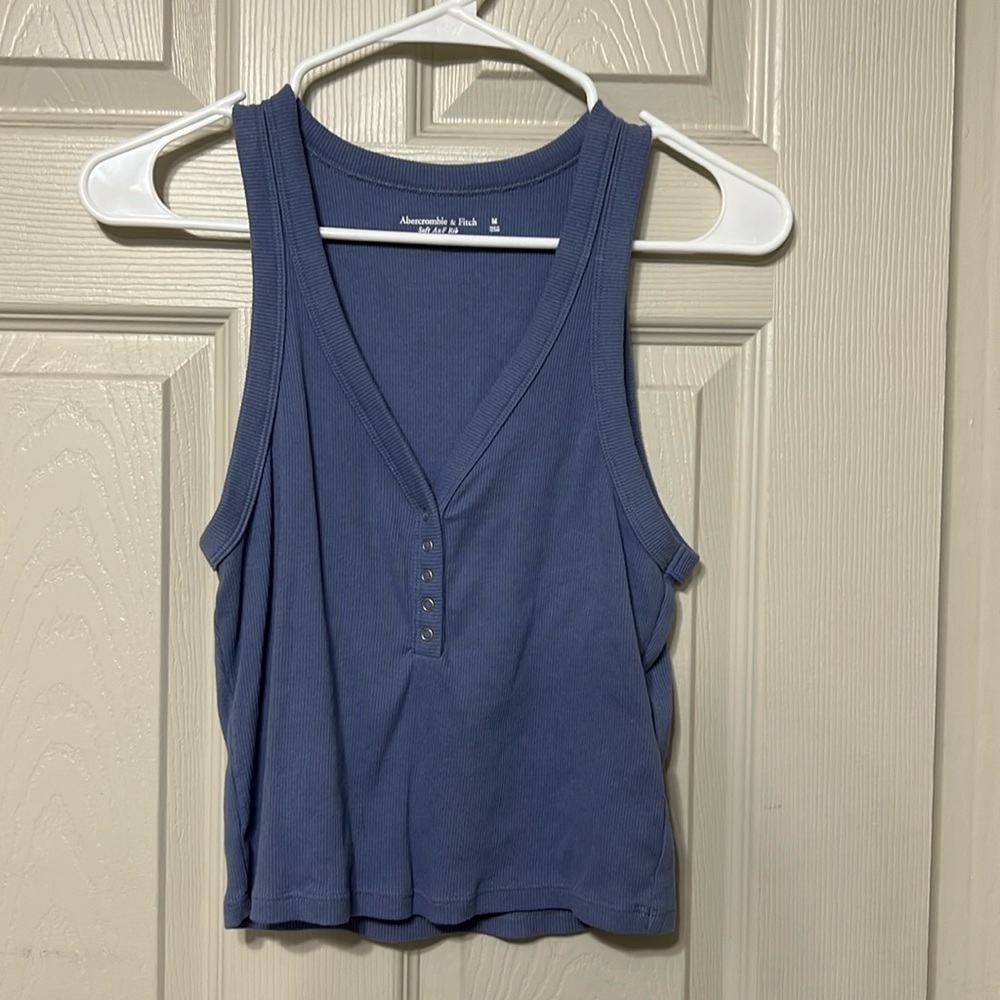 Blue ribbed, Abercrombie and Fitch tank top slightly cropped
